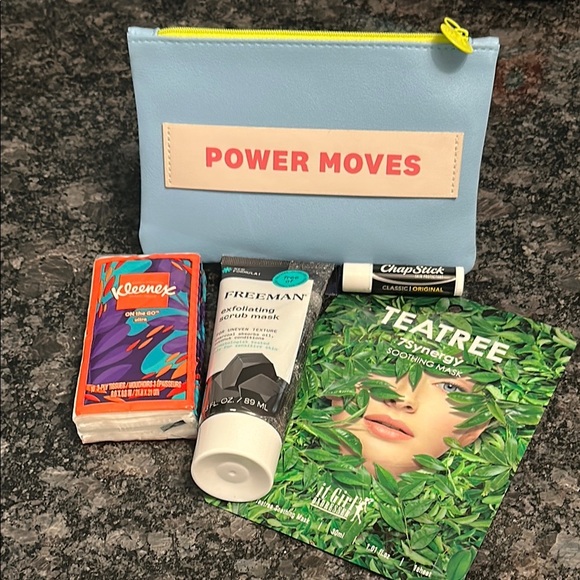 IPSY 'Power Moves' Blue Pouch & Skincare Bundle Freeman Charcoal & Coconut Scrub - Picture 4 of 5
